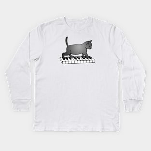 Cat Playing Piano Kids Long Sleeve T-Shirt